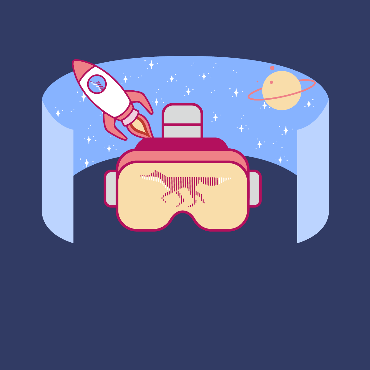 VR-Brille mit Rakete